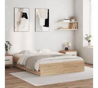 Hoopleep Cadre de lit en chêne Sonoma avec 6 tiroirs de rangement, base de lit plate-forme de 140 x 200 cm, matériau en bois durable, pas besoin de boîte à ressort, design moderne pour l'organisation