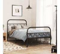 Hoopleep Cadre de lit en métal avec tête et repose-pieds, construction en acier noir, 107 x 203 cm pour Queen Mattress, espace de rangement sous le lit, support robuste