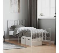 Hoopleep Cadre de lit en métal blanc avec tête et repose-pieds, 75 x 190 cm, construction en acier robuste, espace de rangement sous le lit, lattes incluses, pas de boîte à ressort nécessaire pour la