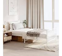 Hoopleep Cadre de Lit en Métal Blanc Robuste, Plateforme 107x203 cm avec Tête et Pied de Lit, Support Lattes Acier, Rangement sous-Lit, Double