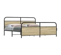 Hoopleep Cadre de lit en métal durable, finition chêne Sonoma, 200 x 200 cm, construction en acier robuste avec tête et repose-pied, pas besoin de boîte à ressort, facile à assembler pour la chambre à