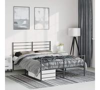 Hoopleep Cadre de lit en métal noir avec tête et repose-pied, 135 x 190 cm, base de matelas Queen Plateforme, construction en acier durable avec espace de rangement, pas besoin de boîte à ressort