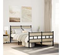 Hoopleep Cadre de lit en métal, taille queen, noir, finition chêne sonoma, 120 x 190 cm, avec casque, planche, espace de rangement et lattes en bois pour support de matelas