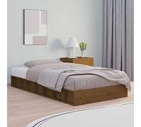 Hoopleep Cadre de lit en pin massif marron miel, 75 x 190 cm, petit lit simple avec lattes en contreplaqué robuste, cadre de lit basse pour un sommeil réparateur, design peu encombrant