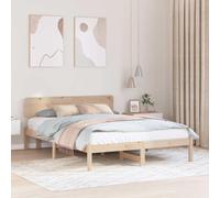Hoopleep Cadre de lit en pin massif naturel 200 x 200 cm, lit en bois moderne avec tête de lit robuste, plate-forme de lit impérial pour 2 personnes, meuble de chambre à coucher durable