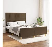Hoopleep Cadre de lit en tissu marron foncé, 140 x 200 cm, lit queen plate-forme avec tête réglable, lattes en bois massif, sans mat, rembourrage en polyester durable pour chambre à coucher