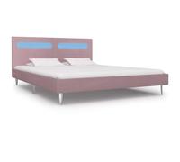 Hoopleep Cadre de lit en tissu rose avec éclairage LED, 180 x 200 cm, lit queen size, design moderne, cadre en métal avec tête de lit, base robuste pour chambre à coucher, télécommande incluse
