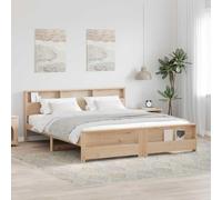 Hoopleep Cadre de lit marron avec tête de lit, 200 x 200 cm, en bois composite durable et bois de pin massif, design moderne à profil bas pour lit Queen/King Mattress, support de lattes robustes