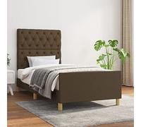 Hoopleep Cadre de lit marron foncé 80 x 200 cm en tissu résistant avec tête de lit réglable, pieds de soutien stables et lattes en contreplaqué pour un sommeil réparateur, sans matelas