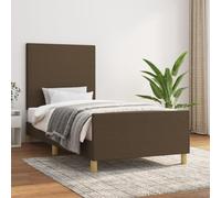 Hoopleep Cadre de lit marron foncé, sans matelas, 90 x 190 cm, en tissu, avec tête de lit réglable en hauteur, cadre en bois de mélèze robuste et lattes de contreplaqué pour chambre à coucher, idéal