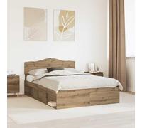 Hoopleep Cadre de lit moderne avec tête, finition chêne artisanal, double lit 140 x 200 cm, construction en bois composite durable et pin massif, capacité de 200 kg, pour chambre à coucher maître ou