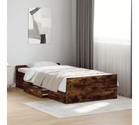 Hoopleep Cadre de lit moderne avec tiroirs de rangement, finition chêne fumé, 75 x 190 cm, bois d'ingénierie durable, lattes robustes, solution d'économie d'espace pour la chambre à coucher