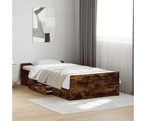 Hoopleep Cadre de lit moderne avec tiroirs de rangement, finition chêne fumé, 75 x 190 cm, bois d'ingénierie durable, lattes robustes, solution d'économie d'espace pour la chambre à coucher