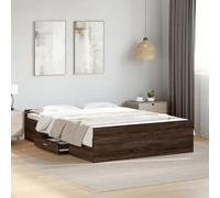 Hoopleep Cadre de lit moderne avec tiroirs de rangement, finition chêne marron, lit plate-forme 120 x 200 cm, matériau en bois durable, lattes robustes, taille queen, pour l'organisation de la chambre