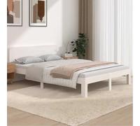 Hoopleep Cadre de lit moderne en bois de pin massif, blanc, 150 x 200 cm lit à plateforme taille Queen avec lattes robustes, tête confortable, pas besoin de boîte à ressort, pour chambre à coucher