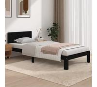 Hoopleep Cadre de lit moderne en bois de pin massif, finition noire, 90 x 200 cm, avec lattes robustes et tête confortable, base de plate-forme à profil bas pour chambre à coucher, pas besoin de boîte