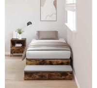 Hoopleep Cadre de lit moderne en chêne fumé 75 cm, lit à plateforme composite en bois avec 2 tiroirs, base de lattes à profil bas durable, pas de boîte à ressort nécessaire, pour matelas de 70 x 190