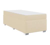 Hoopleep Cadre de lit moderne en tissu crème avec matelas, 90 x 190 cm, lit court à plateforme simple, lattes en bois durable et matelas à ressort de poche pour chambre à coucher, charge maximale