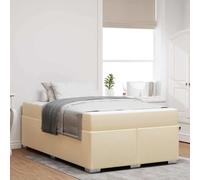 Hoopleep Cadre de lit moderne en tissu crème avec matelas de poche moyen, 120 x 200 cm, petit double, base en bois durable, design minimaliste pour chambre à coucher principale