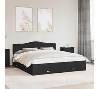 Hoopleep Cadre de lit noir 200 x 200 cm avec tête, bois composite, design moderne de plate-forme, durable, rangement, 4 tiroirs, assemblage facile, pour lit Kaiser Bed Mattress, charge maximale de 200