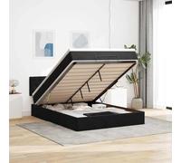 Hoopleep Cadre de lit ottoman en velours noir avec tête, plate-forme Queen 140 x 190 cm, matelas de poche intégré, lumières LED et surmatelas en mousse de 5 cm pour le confort de la chambre à coucher