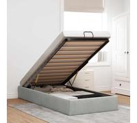 Hoopleep Cadre de lit ottoman gris clair en velours, 90 x 200 cm, avec élévateur hydraulique, pas besoin de ressorts de boîte, en métal durable et plate-forme de lywood, solution d'économie d'espace