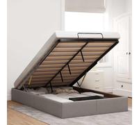 Hoopleep Cadre de lit ottoman taupe, 120 x 190 cm, plate-forme en tissu, lattes métalliques, mécanisme de levage hydraulique, pas besoin de boîte à ressort, solution d'économie d'espace pour les