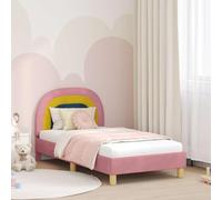 Hoopleep Cadre de lit pour enfant avec tête de lit, en velours rose, 80 x 160 cm, cadre en bois, design bas, espace de rangement intégré dans la tête de lit, construction robuste pour chambre d'enfant