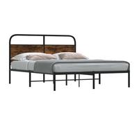 Hoopleep Cadre de lit queen 140 x 190 cm, bois de chêne fumé, base de plate-forme en métal avec tête, construction en acier robuste, pas besoin de boîte à ressort, facile à assembler pour la chambre à