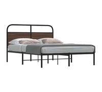 Hoopleep Cadre de lit Queen 140 x 190 cm, finition chêne marron, lit à plateforme en métal avec tête, construction en acier robuste, lattes incluses, pas de boîte à ressort nécessaire pour la chambre