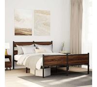 Hoopleep Cadre de lit queen, 150 x 200 cm, finition chêne marron, plate-forme en acier avec tête, lattes en métal, rangement sous le lit, pas besoin de boîte à ressort, composite de bois durable