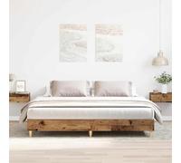 Hoopleep Cadre de lit Queen - Base de lit à plateforme basse - 180 x 200 cm - Finition aspect bois vieilli - Bois d'ingénierie durable et pin solide - Lattes incluses - Pas de boîte à ressort