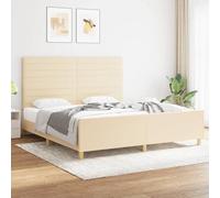 Hoopleep Cadre de lit Queen crème 180 x 200 cm, lit à plateforme en tissu rembourré, avec tête réglable, lattes en bois massif, pas besoin de boîte à printemps, pour chambre principale et chambre