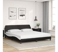 Hoopleep Cadre de lit Queen Dover, 180 x 200 cm, en cuir synthétique noir et blanc, plateforme rembourrée avec support en métal robuste, tête design ondulé, pas besoin de boîte à ressort