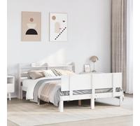 Hoopleep Cadre de lit Queen en bois blanc avec rangement pour tête de lit, lit plate-forme de 120 x 190 cm, construction en pin massif, lattes incluses, pas de boîte à ressort nécessaire, base à
