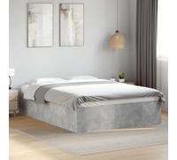 Hoopleep Cadre de lit Queen gris béton, 135 x 190 cm, plate-forme en matériau dérivé du bois durable, design moderne à profil bas avec lattes pour un support de matelas, facile à assembler