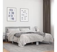 Hoopleep Cadre de lit queen gris Sonoma - 150 x 200 cm - Plateforme en bois composite durable et métal - Avec lattes robustes en Plywood et tête intégrée - Pour une décoration améliorée du sommeil et