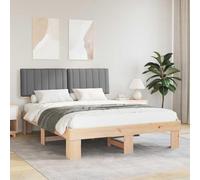 Hoopleep Cadre de lit Queen moderne avec tête rembourrée, plate-forme en bois de pin gris clair, 150 x 200 cm, pas besoin de boîte à ressort, lattes durables pour le soutien du matelas, facile à