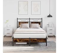 Hoopleep Cadre de lit Queen Plateforme, 120 x 200 cm, bois de chêne fumé, lattes en métal, rangement sous le lit, base en acier durable pour le soutien du matelas, facile à assembler