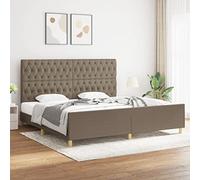 Hoopleep Cadre de lit Queen taupe avec tête réglable, lit à plateforme en tissu de 200 x 200 cm, lattes en bois massif, remplissage en mousse, pieds de support robustes pour chambre à coucher
