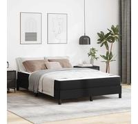 Hoopleep Cadre de lit rembourré en tissu noir avec matelas, lit à plate-forme moderne Queen Size, construction composite en bois durable, 140 x 200 cm, pour le confort de chambre à coucher maître et