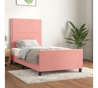 Hoopleep Cadre de lit rembourré en velours rose avec tête réglable, base de lit Queen Size 90 x 200 cm, bois massif large, lattes de lywood, remplissage en mousse, pas de sommier