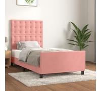 Hoopleep Cadre de lit rembourré en velours rose avec tête réglable, base de plate-forme taille Queen 90 x 200 cm, lattes en bois massif et lattes de lywood, remplissage en mousse, pas besoin de boîte