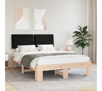 Hoopleep Cadre de lit rembourré noir, plate-forme en bois de pin massif avec lattes, durable, 135 x 190 cm pour double matelas britannique, assemblage facile, pas besoin de boîte à ressort