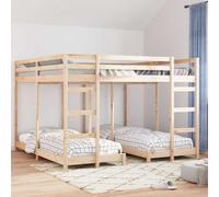 Hoopleep Cadre de lit triple superposé en pin massif naturel 207,5 x 205,5 x 144 cm, design 3 en 1 peu encombrant avec sommier à lattes, rampe de sécurité, deux échelles, pour chambre d'enfant