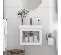 Hoopleep Cadre d'évier de salle de bain mural en fer revêtu de poudre blanche, 40 x 38 x 31 cm, petit design pour salles de bains compactes, facile à assembler