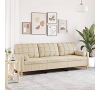 Hoopleep Canapé 3 places, en tissu crème, largeur d'assise : 210 cm, cadre en métal, rembourrage doux, avec coussins décoratifs