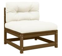Hoopleep Canapé central de jardin en pin massif, marron miel, avec coussins crème confortables, 70 x 70 x 67 cm, pour terrasse, extérieur, ensemble modulaire