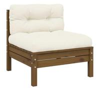 Hoopleep Canapé central de jardin, marron miel, en pin massif, extensible, modulaire, 63,5 x 63,5 x 62,5 cm, pour terrasse et extérieur, avec coussins confortables couleur crème, charge maximale de