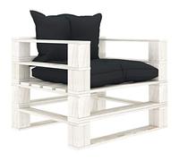 Hoopleep Canapé de jardin en palettes avec coussin, bois anthracite, 80 x 67,5 x 60,8 cm, fauteuil en pin lounge, meuble d'extérieur pour terrasse, balcon, résistant aux intempéries et confortable